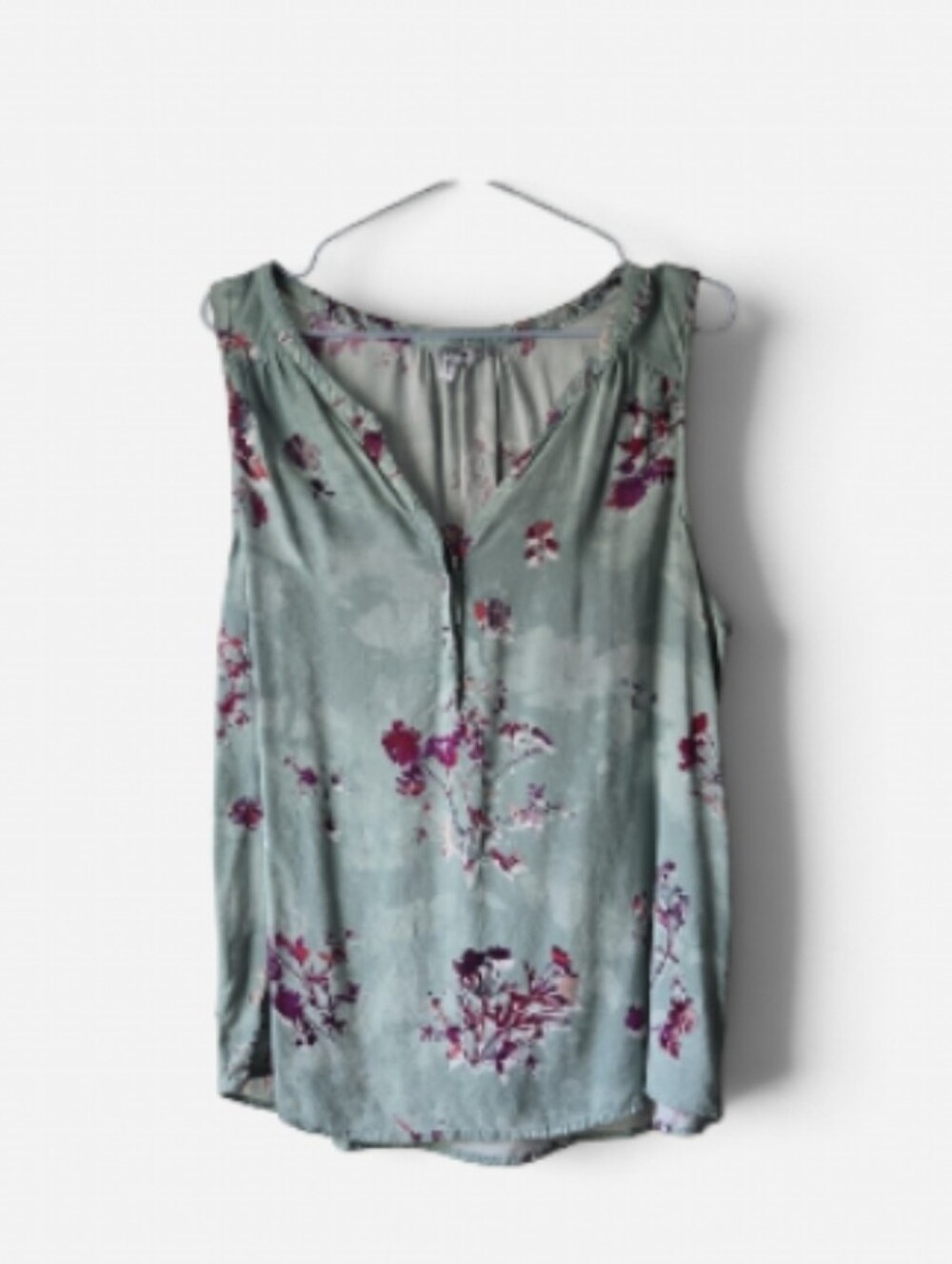 Sonoma Sage Floral Sleeveless Rayon V-Neck Tank- Lg